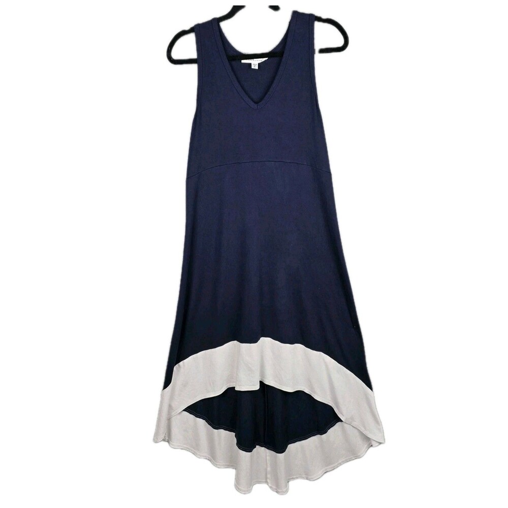 Karen Kane Tank Dress XL Blue White Colorblock Rayon Sleeveless High Low Resort